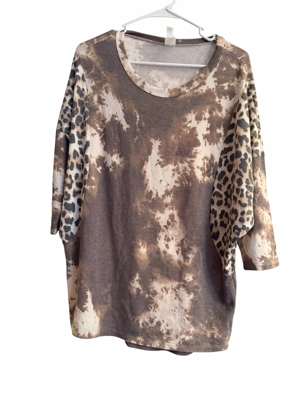 Honeyme Tie Dye Leopard Print Oversized Top
